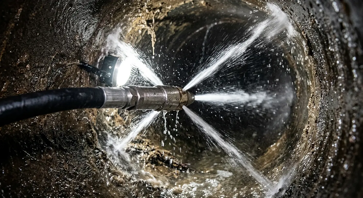 High-pressure hydro jetting nozzle cleaning sewer pipe for Storm Drain Cleaning in Rapid Valley